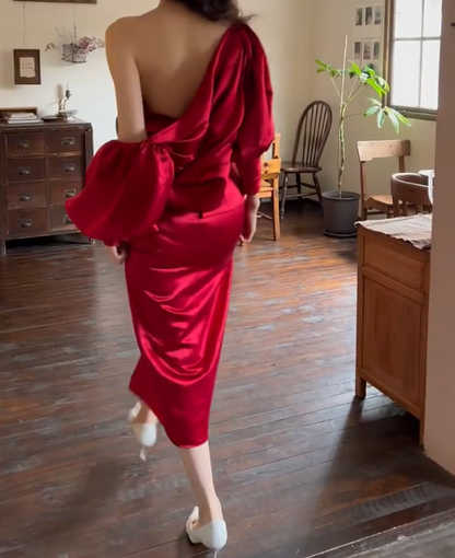 Retro Strapless Slit Homecoming Dress Red Sheath Birthday Dress GG6743