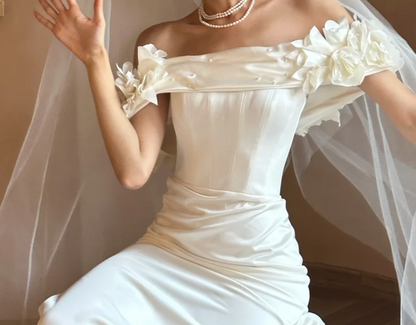 Elegant Off-Shoulder Wedding Dress 3D Flowers Beads Mermiad Bridal Dress GG6745