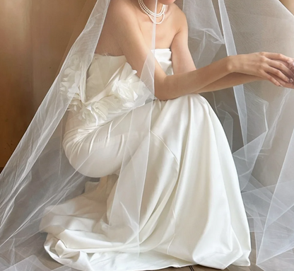 Elegant Off-Shoulder Wedding Dress 3D Flowers Beads Mermiad Bridal Dress GG6745