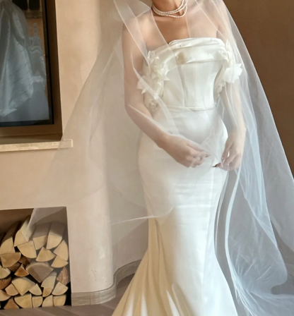 Elegant Off-Shoulder Wedding Dress 3D Flowers Beads Mermiad Bridal Dress GG6745