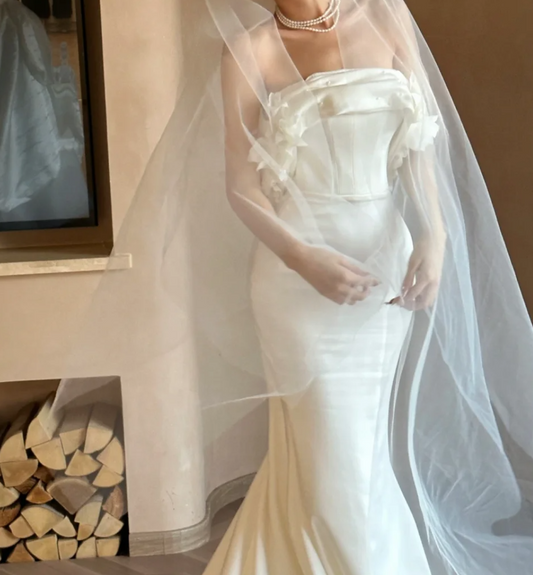 Elegant Off-Shoulder Wedding Dress 3D Flowers Beads Mermiad Bridal Dress GG6745