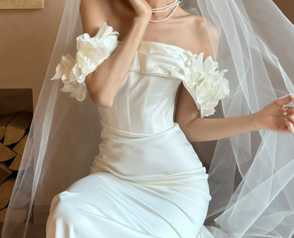 Elegant Off-Shoulder Wedding Dress 3D Flowers Beads Mermiad Bridal Dress GG6745