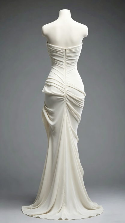 Simple Mermaid Strapless Lvory Chiffon Pleats Long Prom Dress,Evening Dress GG675