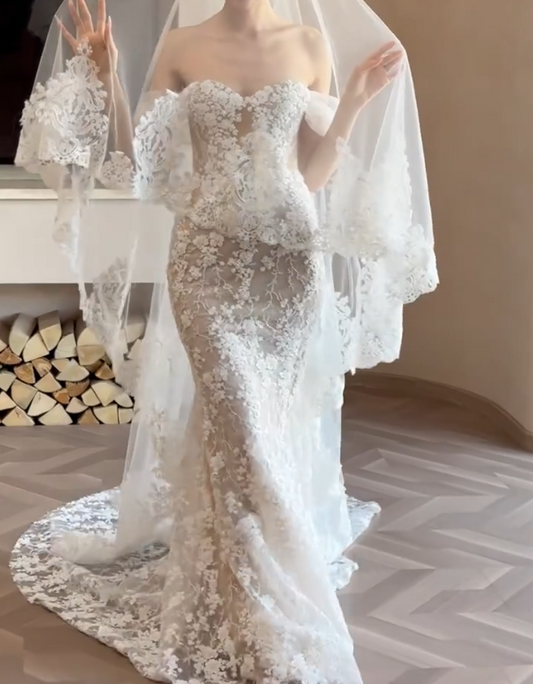 Ornate Off-Shoulder Wedding Dress Appliques Mermiad Bridal Dress GG6754