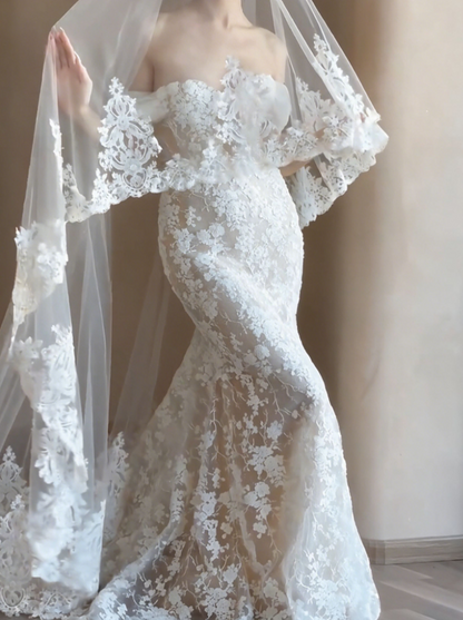 Ornate Off-Shoulder Wedding Dress Appliques Mermiad Bridal Dress GG6754
