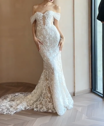 Ornate Off-Shoulder Wedding Dress Appliques Mermiad Bridal Dress GG6754