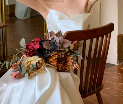 Lustrous Strapless Wedding Dress Satin A-Line Bridal Dress GG6757