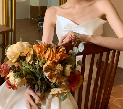 Lustrous Strapless Wedding Dress Satin A-Line Bridal Dress GG6757
