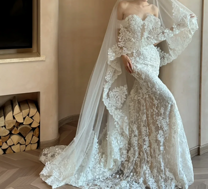 Graceful Off-Shoulder Wedding Dress Appliques Sequins Mermiad Bridal Dress GG6758