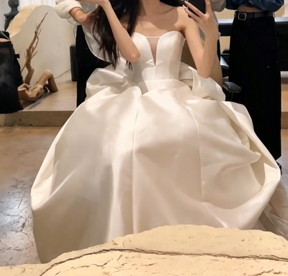 Simple Strapless Wedding Dress Satin A-Line Bridal Dress GG6761