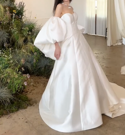 Simple Strapless Wedding Dress Satin A-Line Bridal Dress GG6761