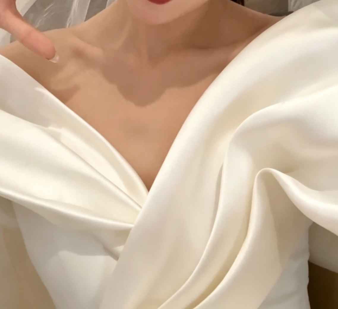 Glam Off-Shoulder Wedding Dress Satin Slit Mermiad Bridal Dress GG6767