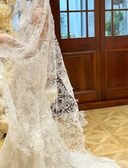 Trendy Off-Shoulder Wedding Dress Lace Long Sleeve Mermaid Bridal Dress GG6768