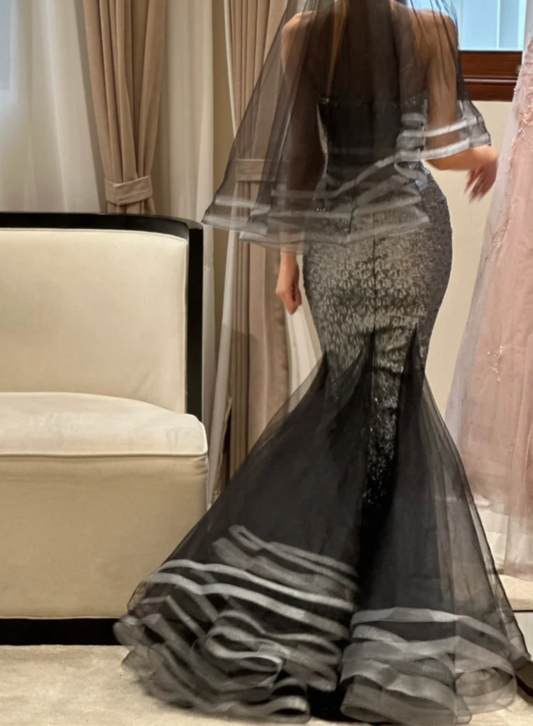 Sparkly Strapless Silver Prom Dress Sequins Beads Mermaid Evening Dress GG6772