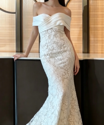 Chic Off-Shoulder Wedding Dress Lace Mermiad Bridal Dress GG6781