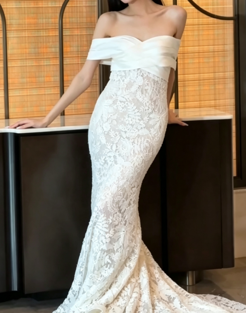 Chic Off-Shoulder Wedding Dress Lace Mermiad Bridal Dress GG6781
