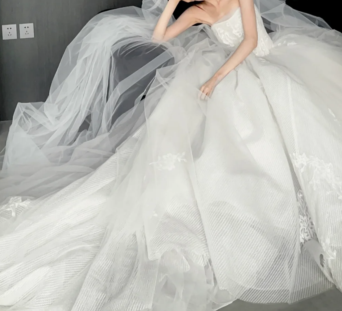 Elegant Strapless Lace Wedding Dress Tulle A-Line Bridal Dress GG6785