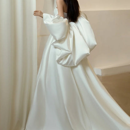 Attractive Strapless Satin Wedding Dress With Shawl A-Line Bridal Dress GG6786