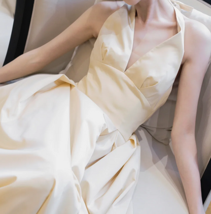 Lovely Halter Neck Yellow Prom Dress Satin Slit A-Line Evening Dress GG6787
