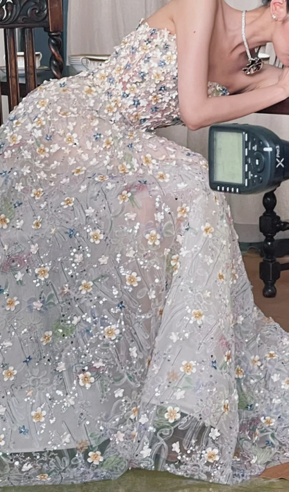 Charming Strapless Appliques Prom Dress Sequins A-Line Evening Dress GG6792