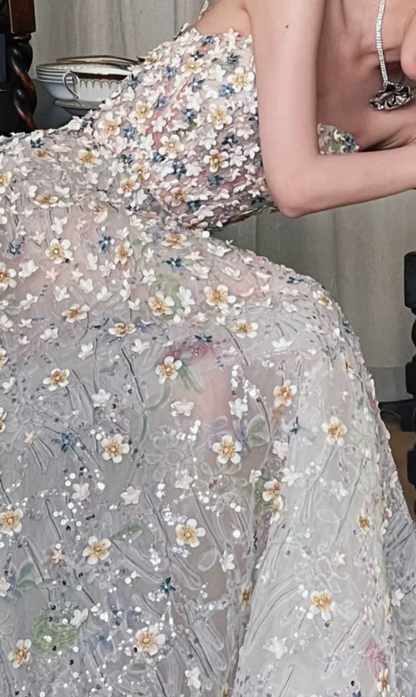 Charming Strapless Appliques Prom Dress Sequins A-Line Evening Dress GG6792