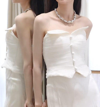 Sleek Strapless Wedding Dress Satin Mermiad Bridal Dress GG6796
