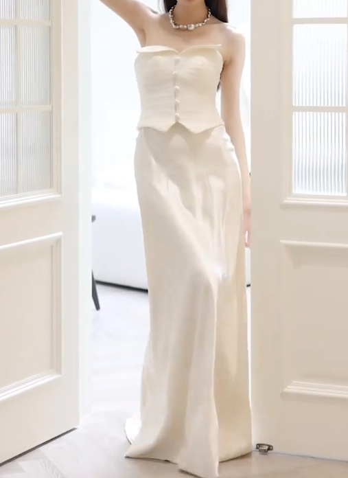 Sleek Strapless Wedding Dress Satin Mermiad Bridal Dress GG6796