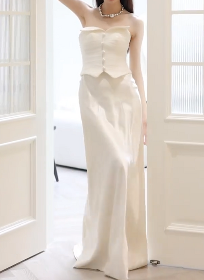 Sleek Strapless Wedding Dress Satin Mermiad Bridal Dress GG6796