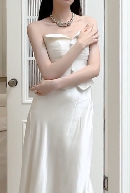 Sleek Strapless Wedding Dress Satin Mermiad Bridal Dress GG6796