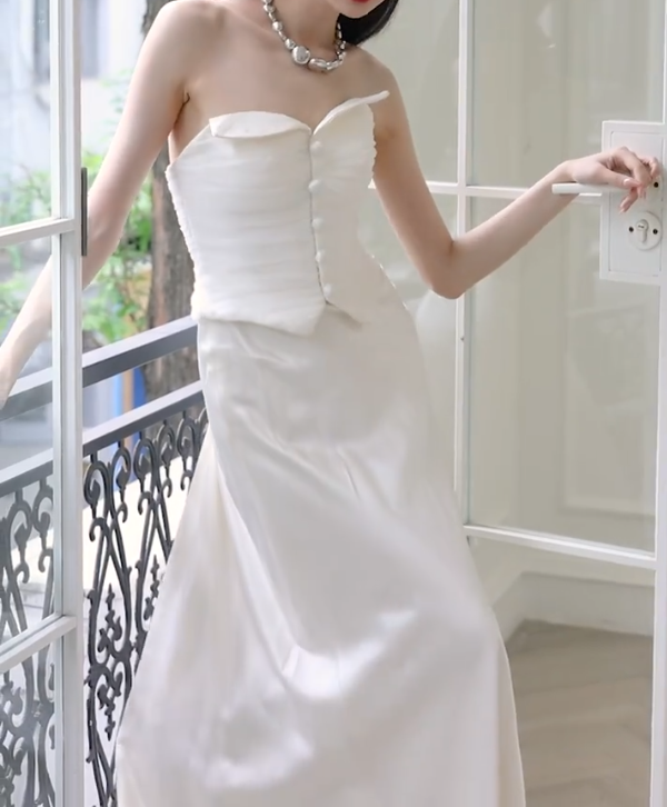 Sleek Strapless Wedding Dress Satin Mermiad Bridal Dress GG6796