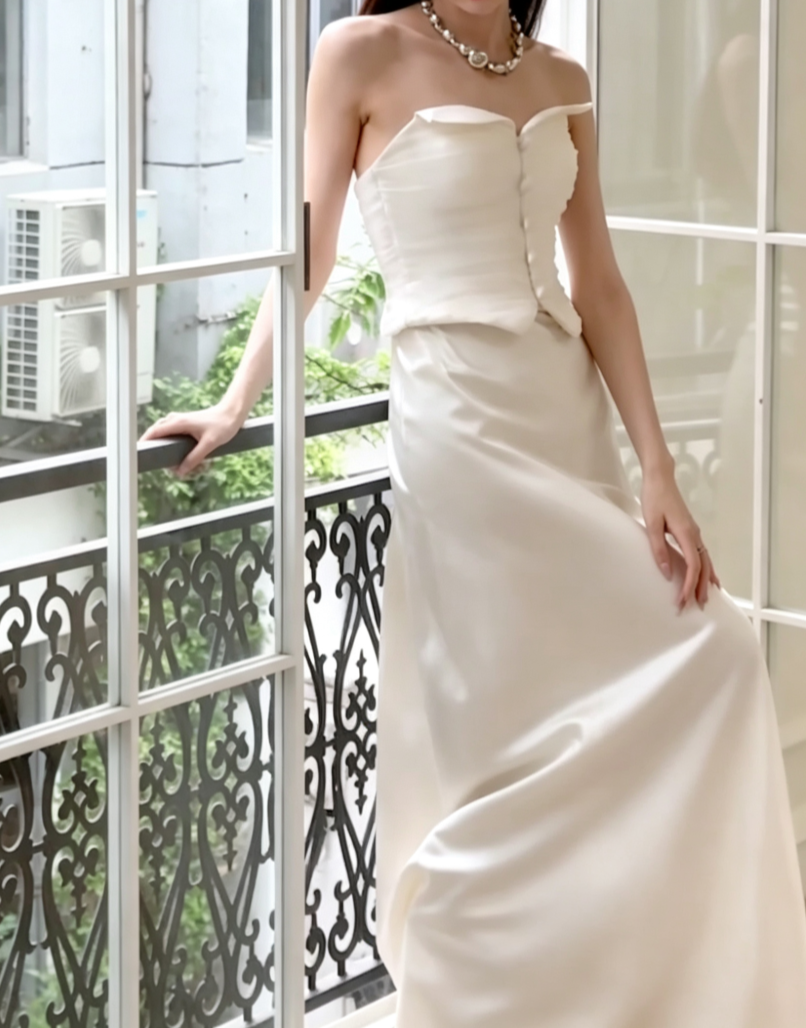 Sleek Strapless Wedding Dress Satin Mermiad Bridal Dress GG6796