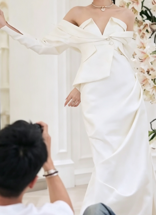 Graceful Strapless Slit Wedding Dress Satin Mermiad Bridal Dress GG6797