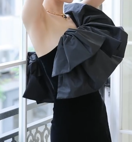 Classical One Shoulder Black Prom Dress Velvet Ruffles Sheath Formal Dress GG6798