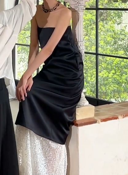 Alluring Strapless Black Prom Dress Sequins Sheath Formal Dress GG6807