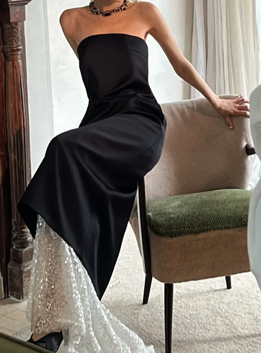 Alluring Strapless Black Prom Dress Sequins Sheath Formal Dress GG6807