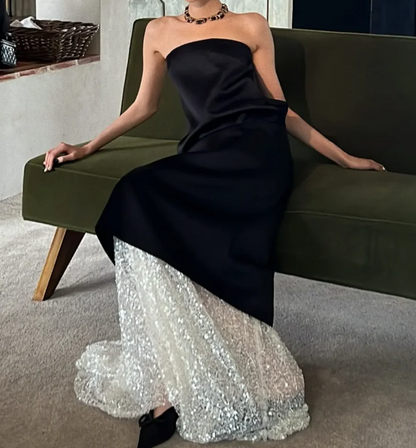 Alluring Strapless Black Prom Dress Sequins Sheath Formal Dress GG6807