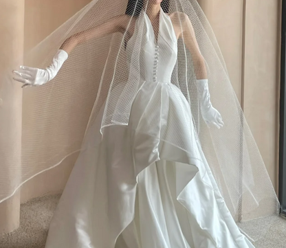 Romantic Halter Neck Wedding Dress Satin A-Line Bridal Dress GG6811