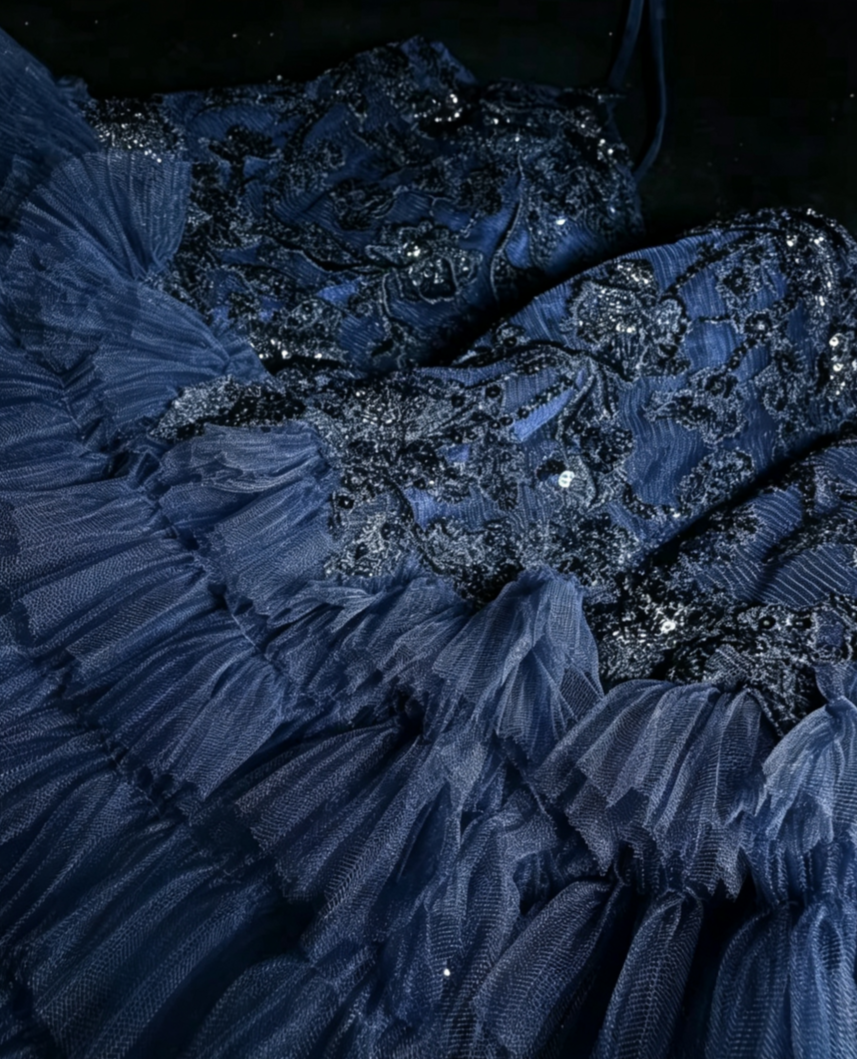 Playful Spaghetti Straps Blue Homecoming Dress Sequins Tulle A-Line Birthday Dress GG6814