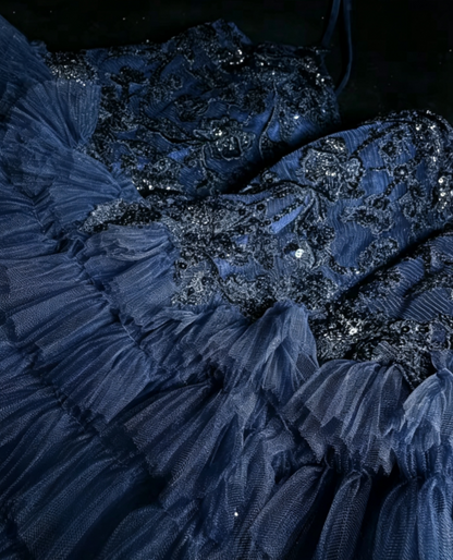 Playful Spaghetti Straps Blue Homecoming Dress Sequins Tulle A-Line Birthday Dress GG6814