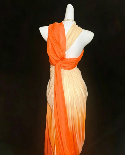 Cute Halter Neck Gradient Orange Prom Dress Floral Sheath Formal Dress GG6815