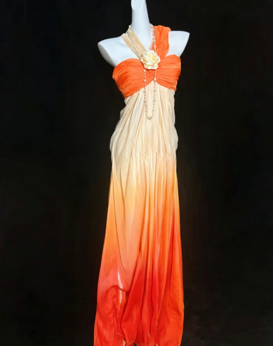 Cute Halter Neck Gradient Orange Prom Dress Floral Sheath Formal Dress GG6815