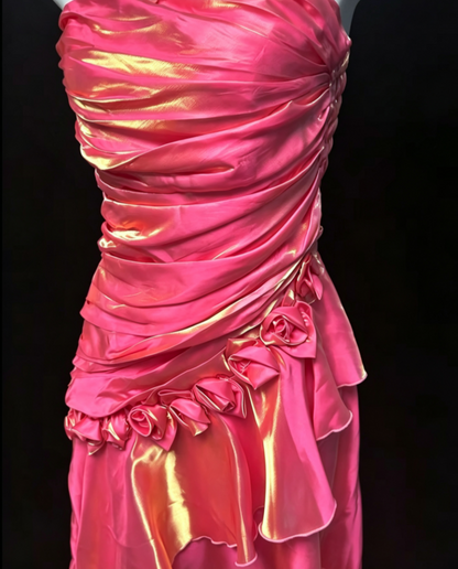 Shine Spaghetti Straps Pink Prom Dress Ruffles Appliques A-Line Formal Dress GG6816