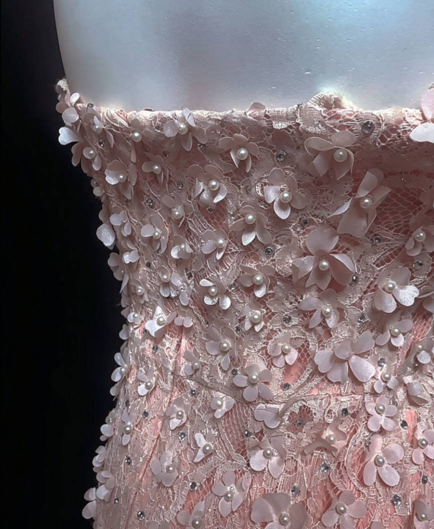 Sweet Strapless Pink Prom Dress Appliques Sequins Mermaid Formal Dress GG6818