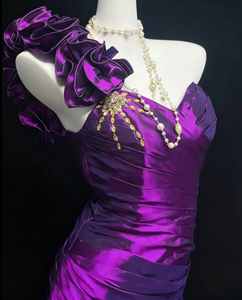 Rero One Shoulder Purple Homecoming Dress Crystals Pleated Sheath Birthday Dress GG6819