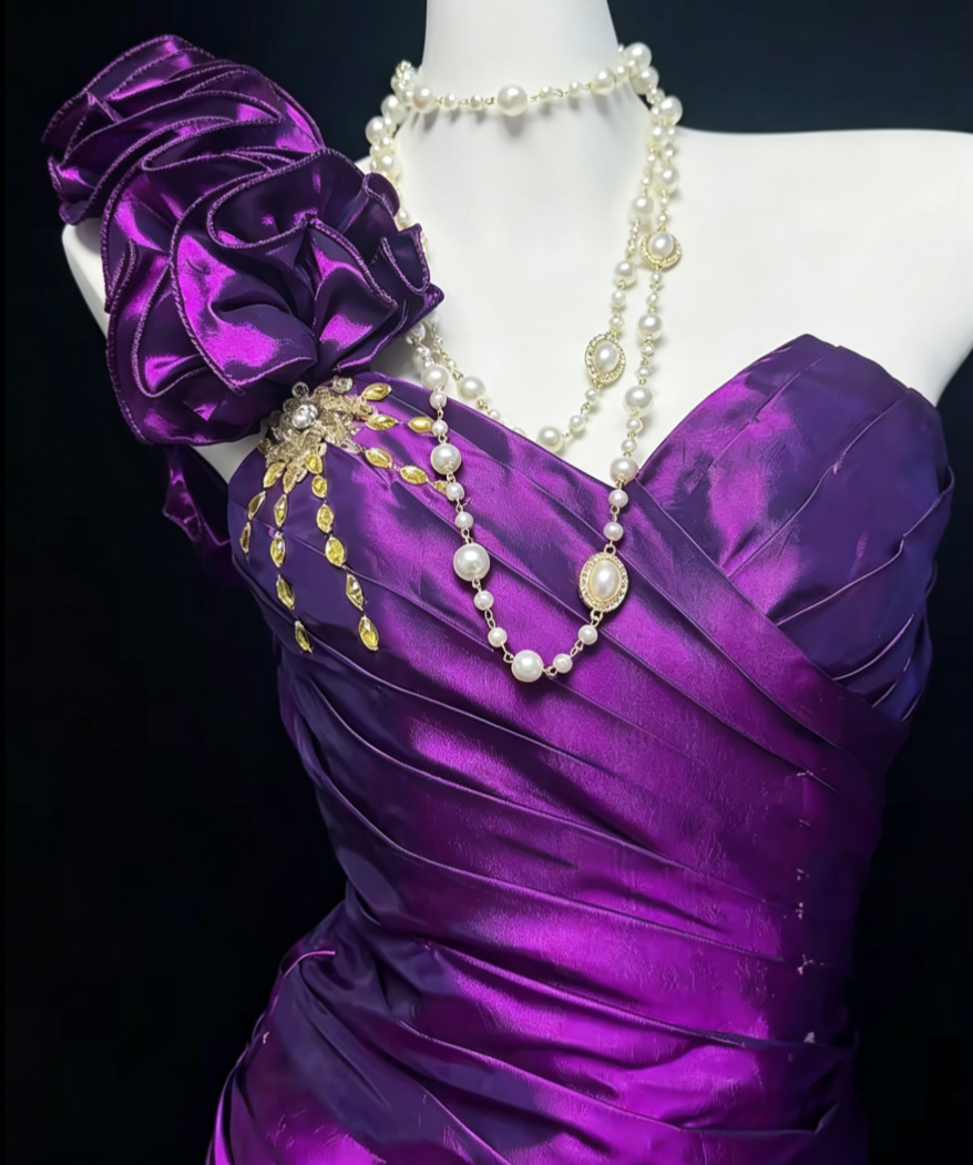 Rero One Shoulder Purple Homecoming Dress Crystals Pleated Sheath Birthday Dress GG6819