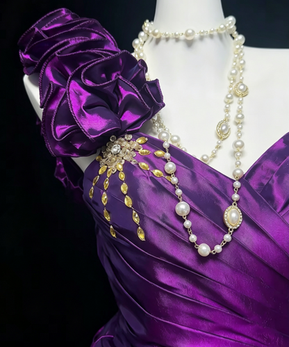 Rero One Shoulder Purple Homecoming Dress Crystals Pleated Sheath Birthday Dress GG6819