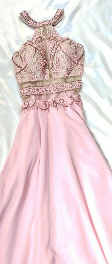 Lovely Halter Neck Beading Prom Dress Pink A-Line Formal Dress GG6824