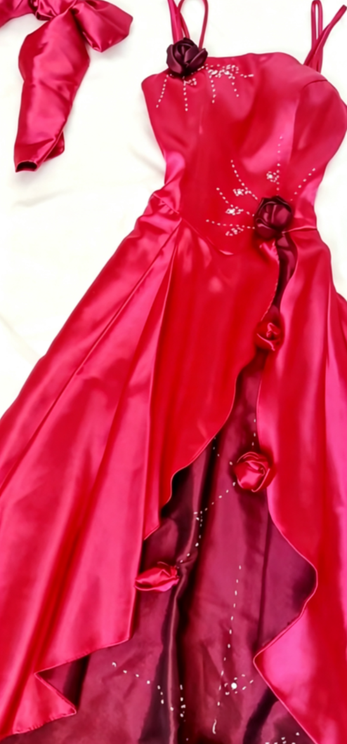 Charming Spaghetti Straps Floral Prom Dress Red Sequins A-Line Formal Dress GG6825