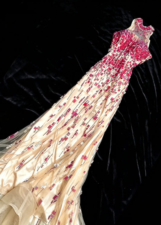 Y2K Halter Neck Pink Prom Dress Sequins Rhinestones A-Line Formal Dress GG6827