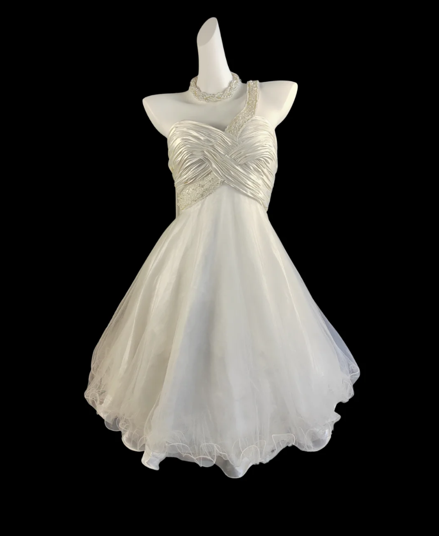 Graceful One Shoulder Homecoming Dress White Sequins A-Line Birthday Dress GG6829
